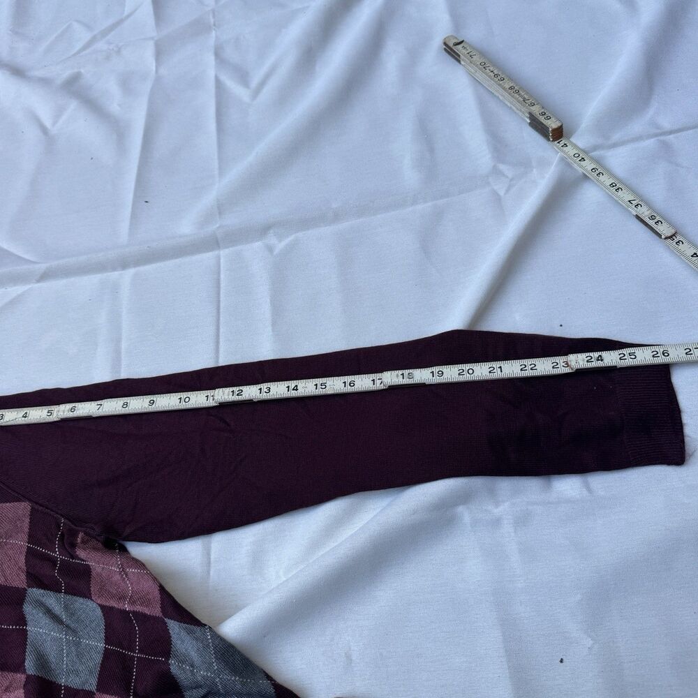 Y2k Banana Republic Silk Cashmere Sweater Mens L Argyle V Neck Purple P2P 21 - Picture 7 of 7